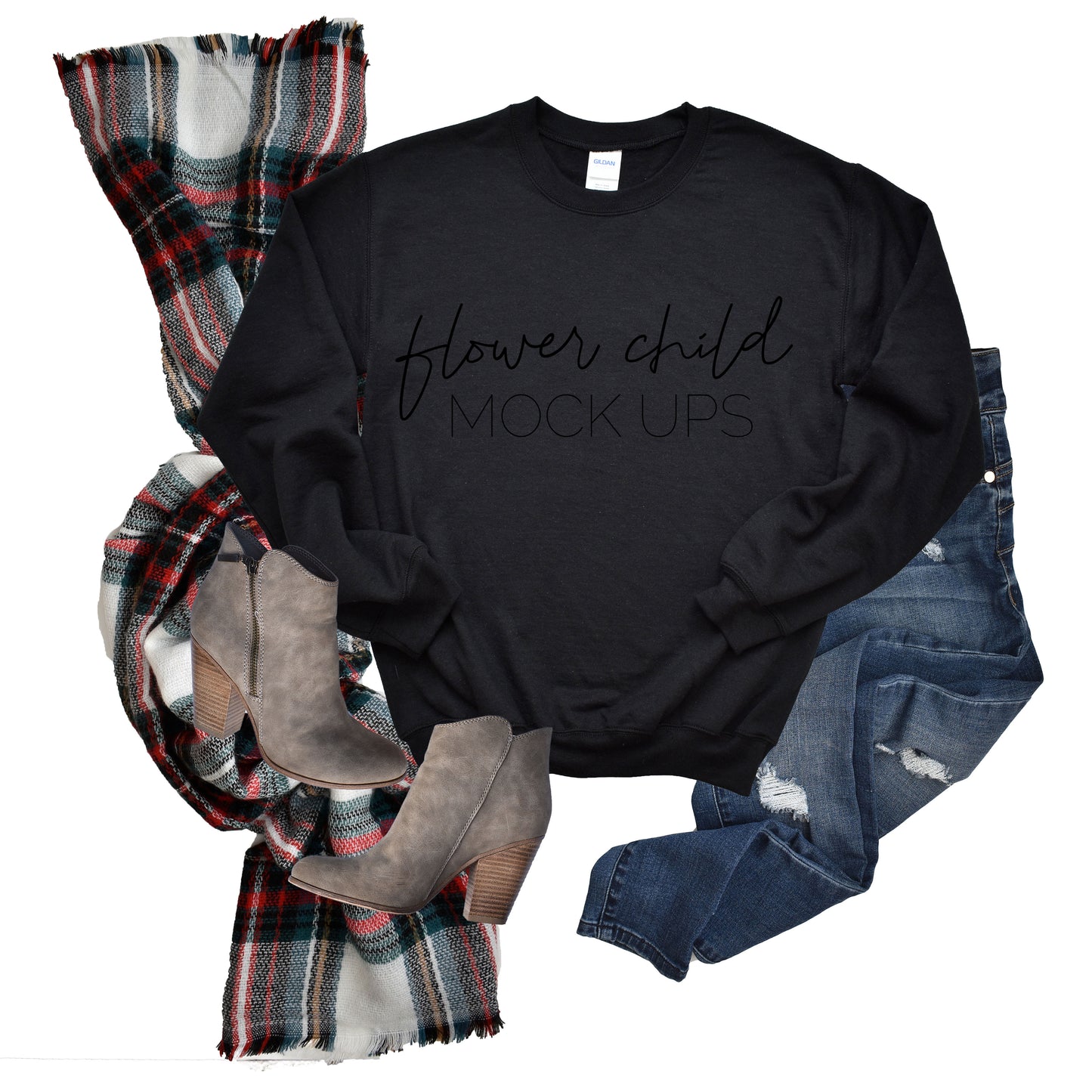 Gildan 18000 Sweatshirt Black Christmas Mock-up - flowerchildmockups