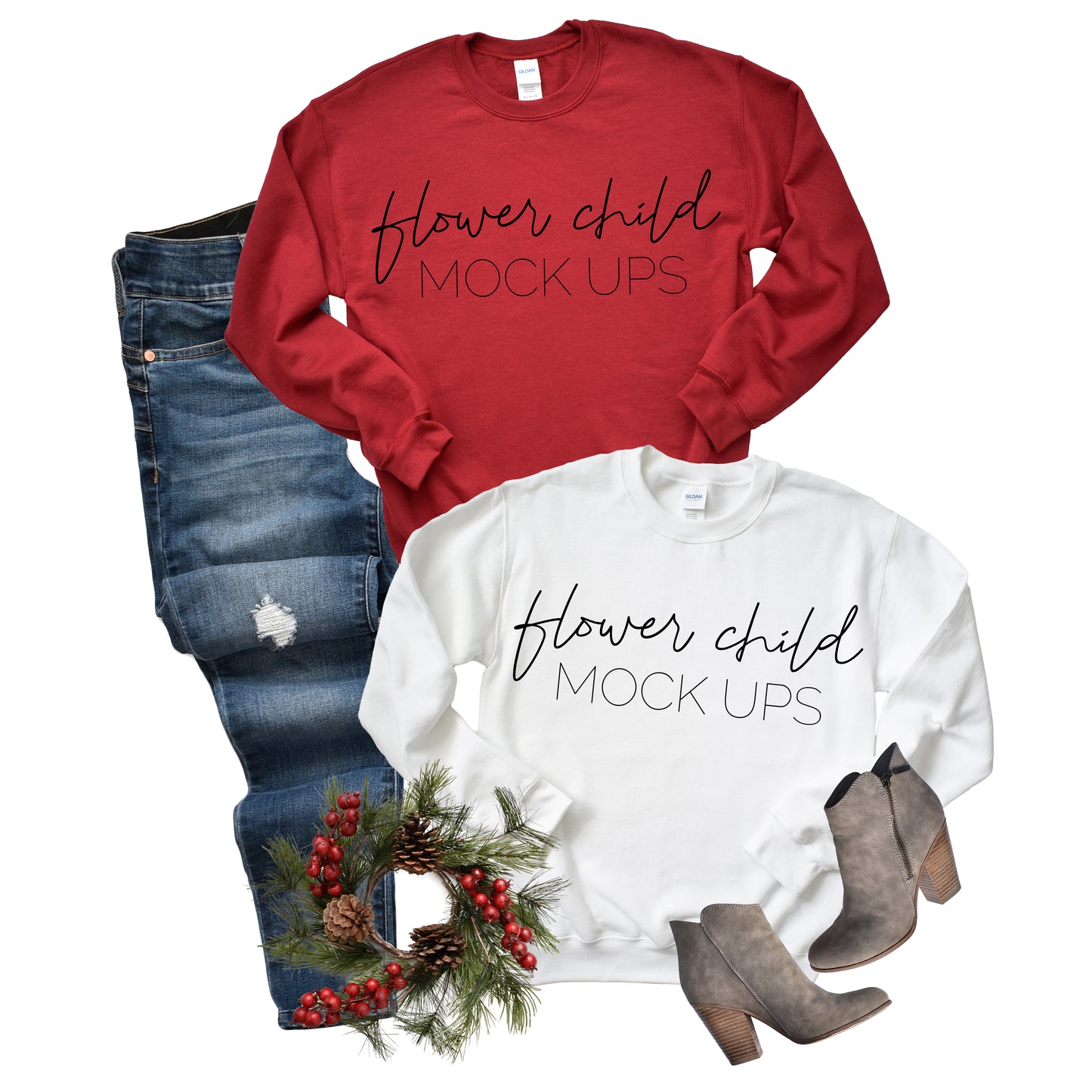 Gildan 180 Cardinal White Christmas Mockup - flowerchildmockups