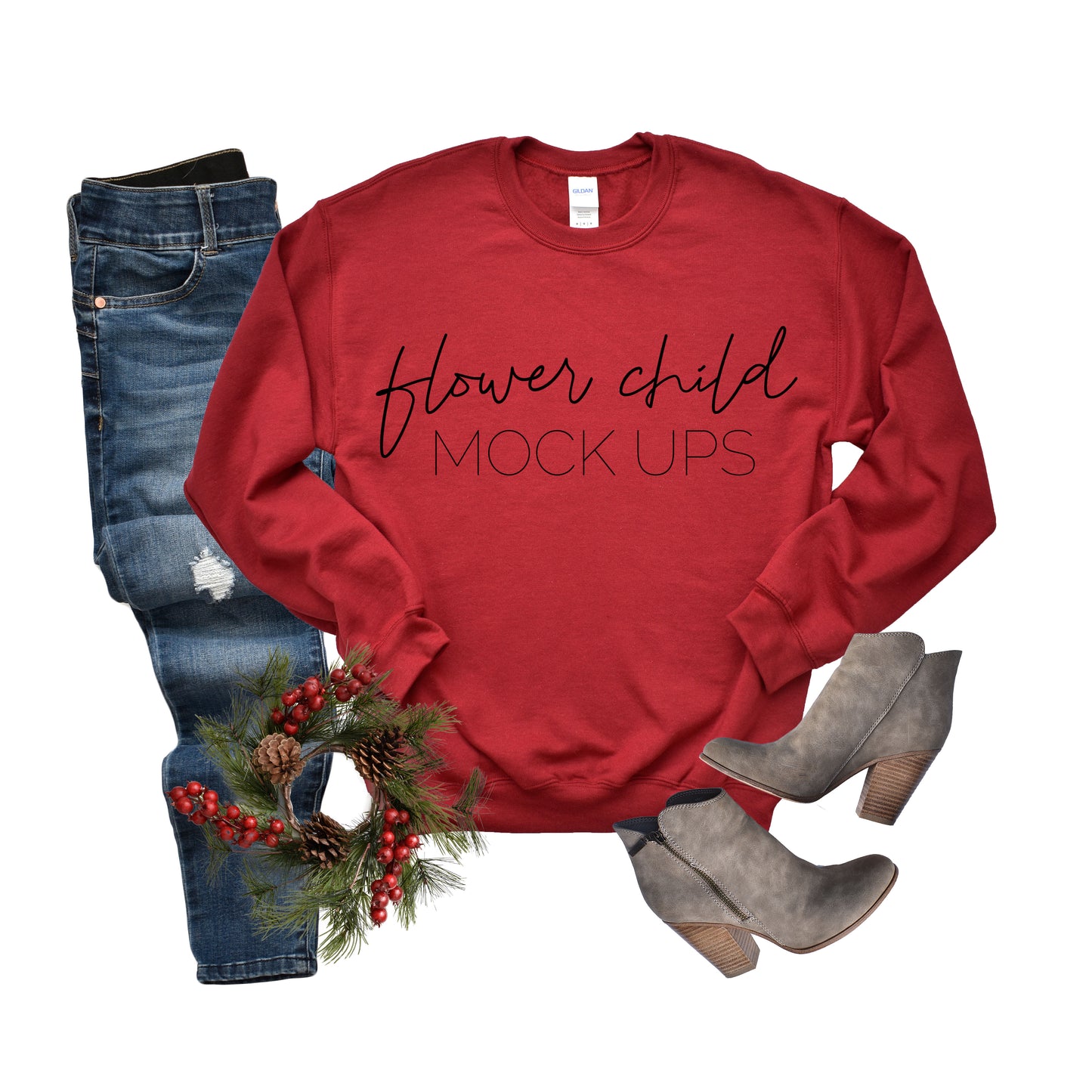 Gildan 180 Cardinal Christmas Mockup - flowerchildmockups