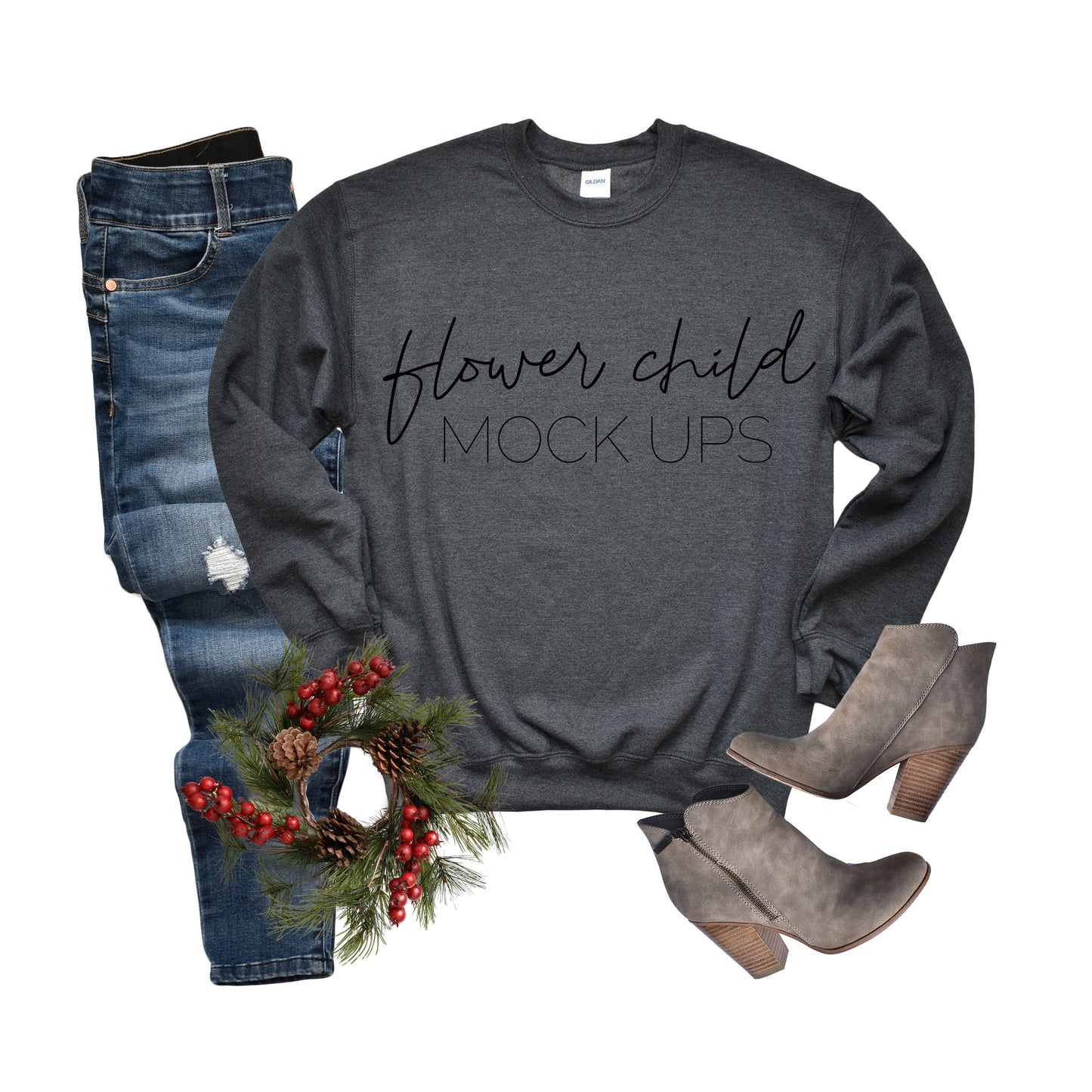 Gildan 180 Dark Gray Heather Christmas Mockup - flowerchildmockups