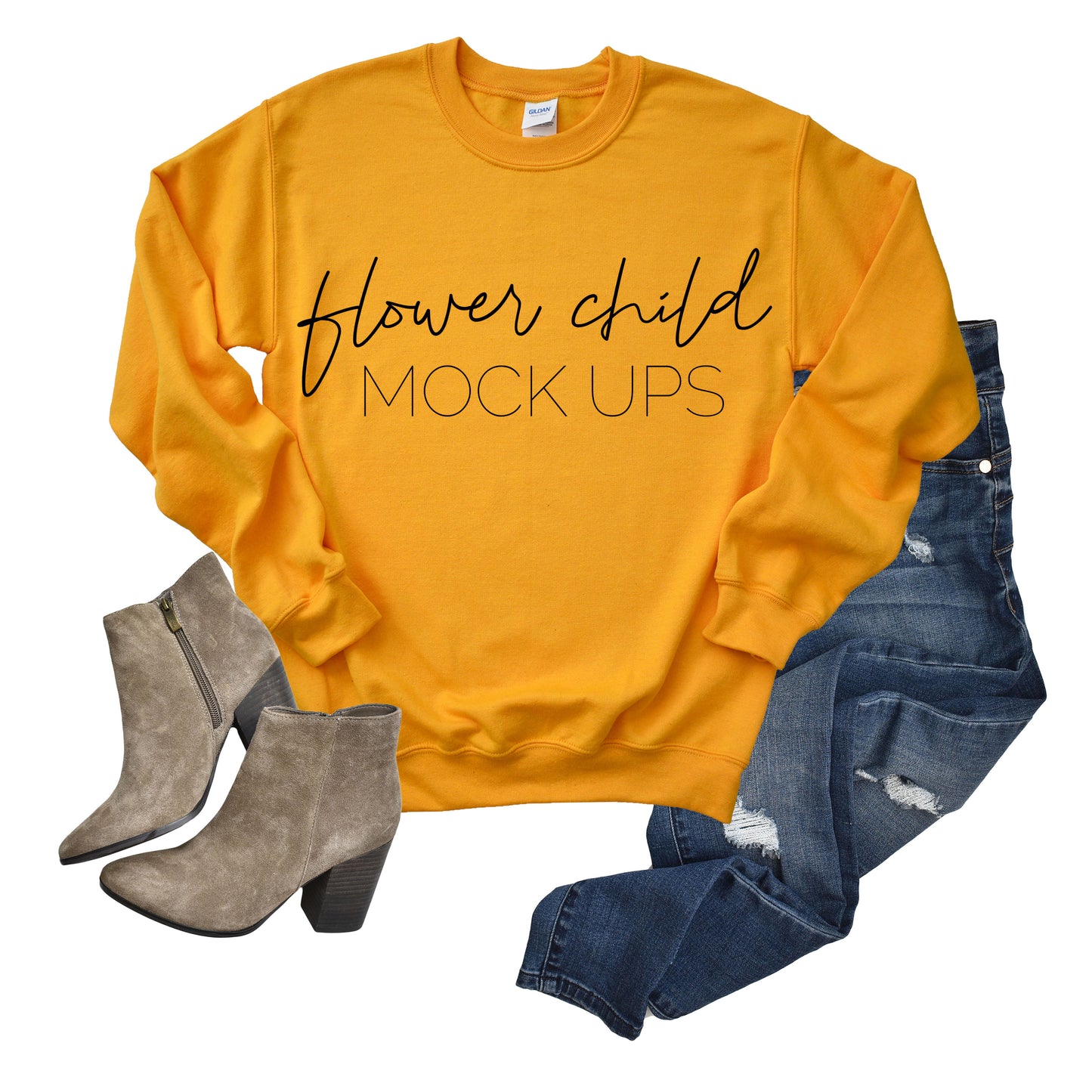 Gildan 18000 Gold Sweatshirt Mockup - flowerchildmockups