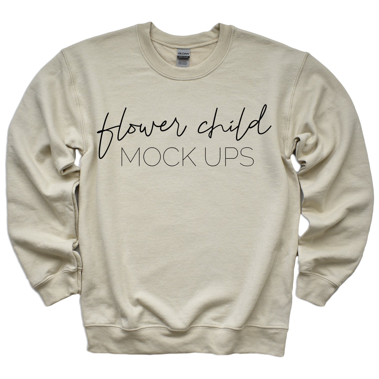 Gildan 18000 Sand Sweatshirt Mockup - flowerchildmockups