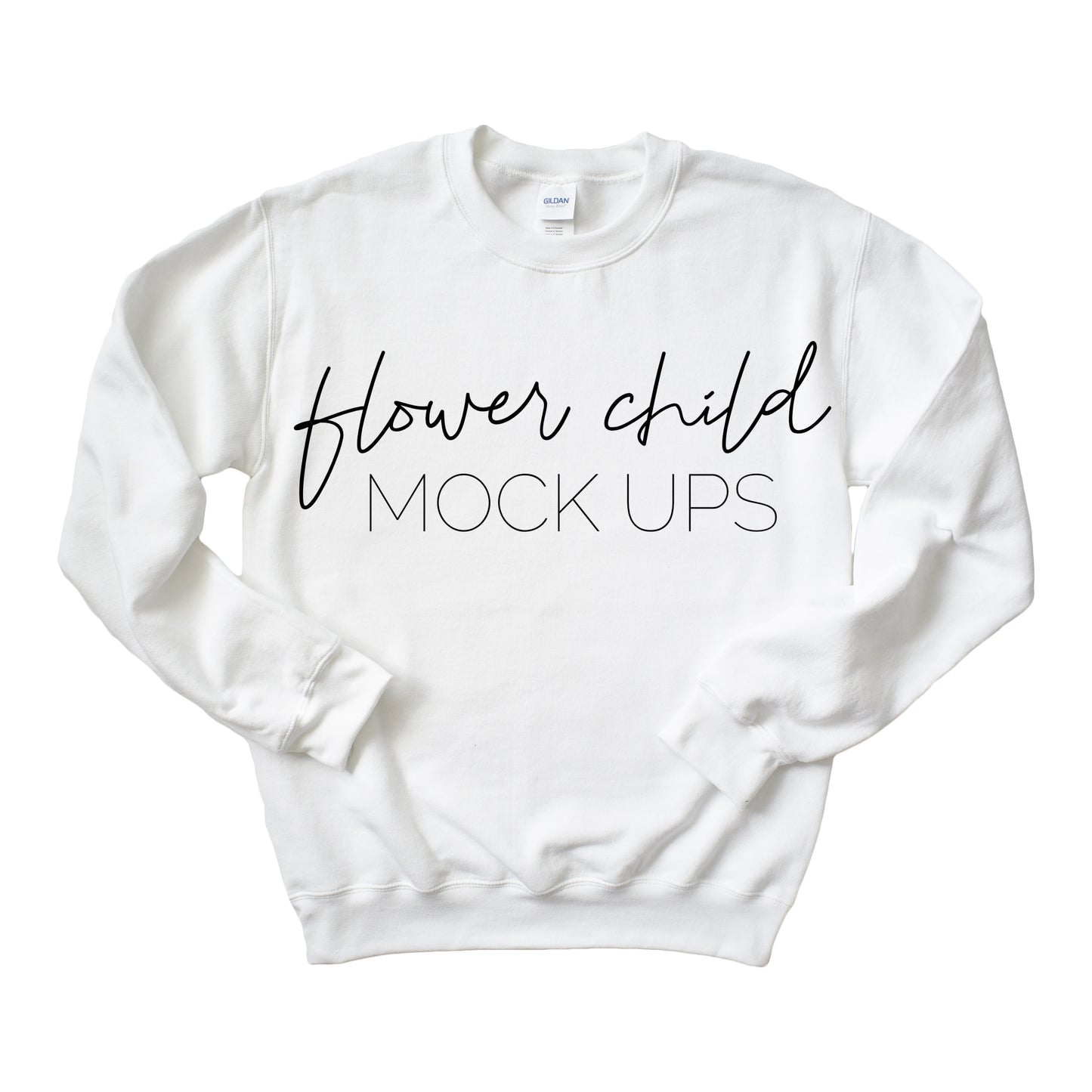 Gildan 18000 White Sweatshirt Mockup - flowerchildmockups