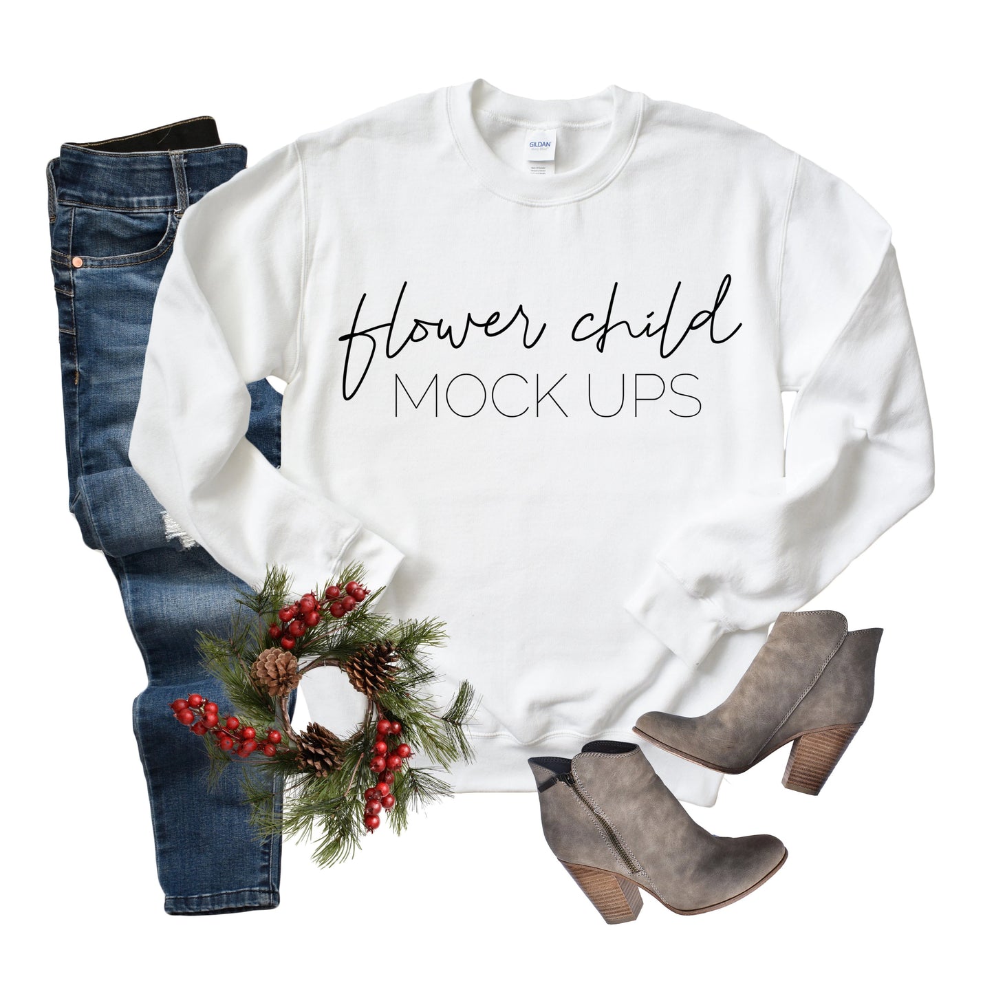 Gildan 180 White Christmas Mockup - flowerchildmockups