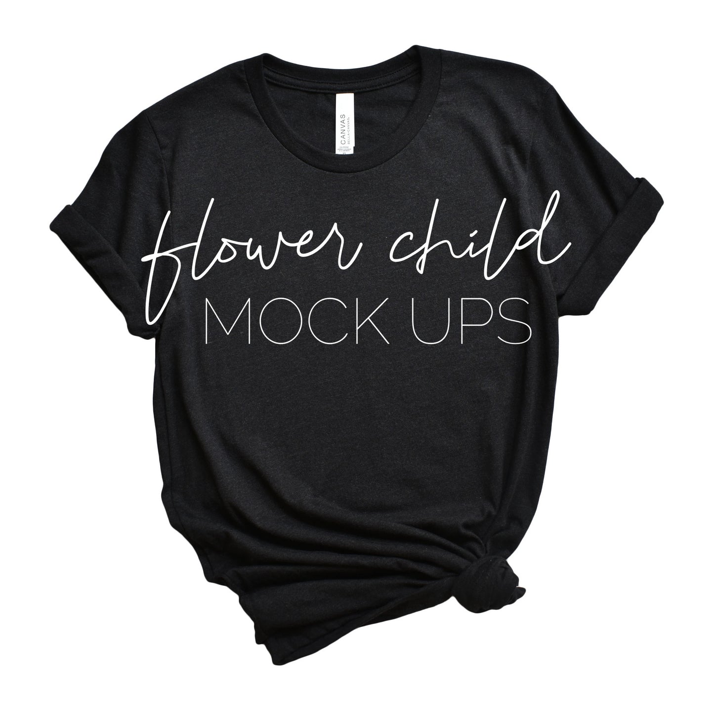 Bella Canvas 3001 Black Heather Mock-up Side Knot - flowerchildmockups