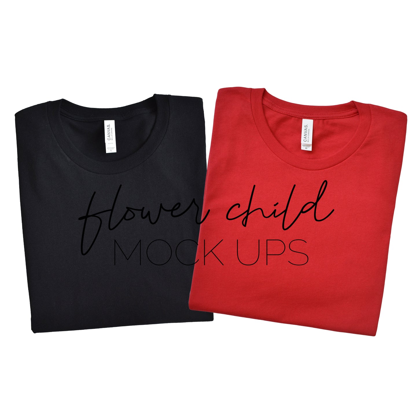 Bella Canvas 3001 Black + Red Folded - flowerchildmockups