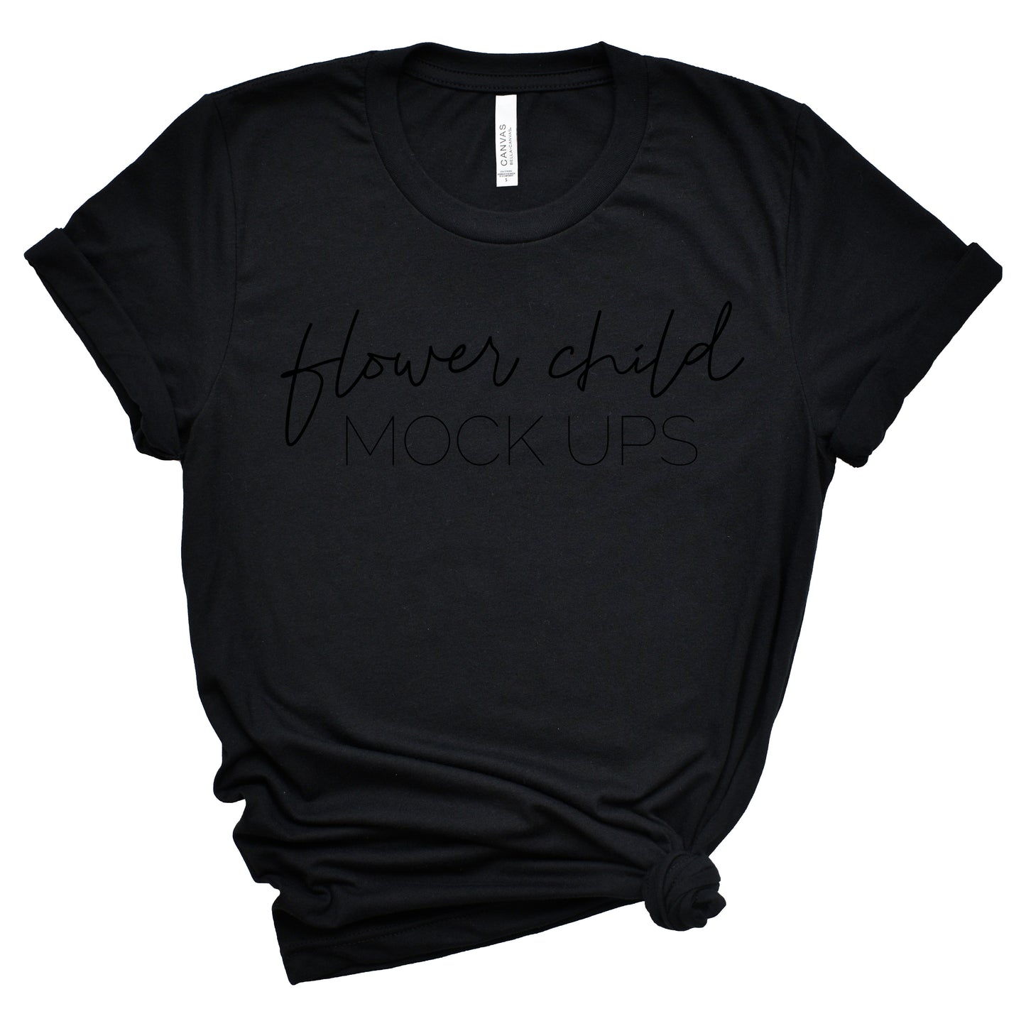 Bella Canvas 3001 Black Mockup Side Knot - flowerchildmockups