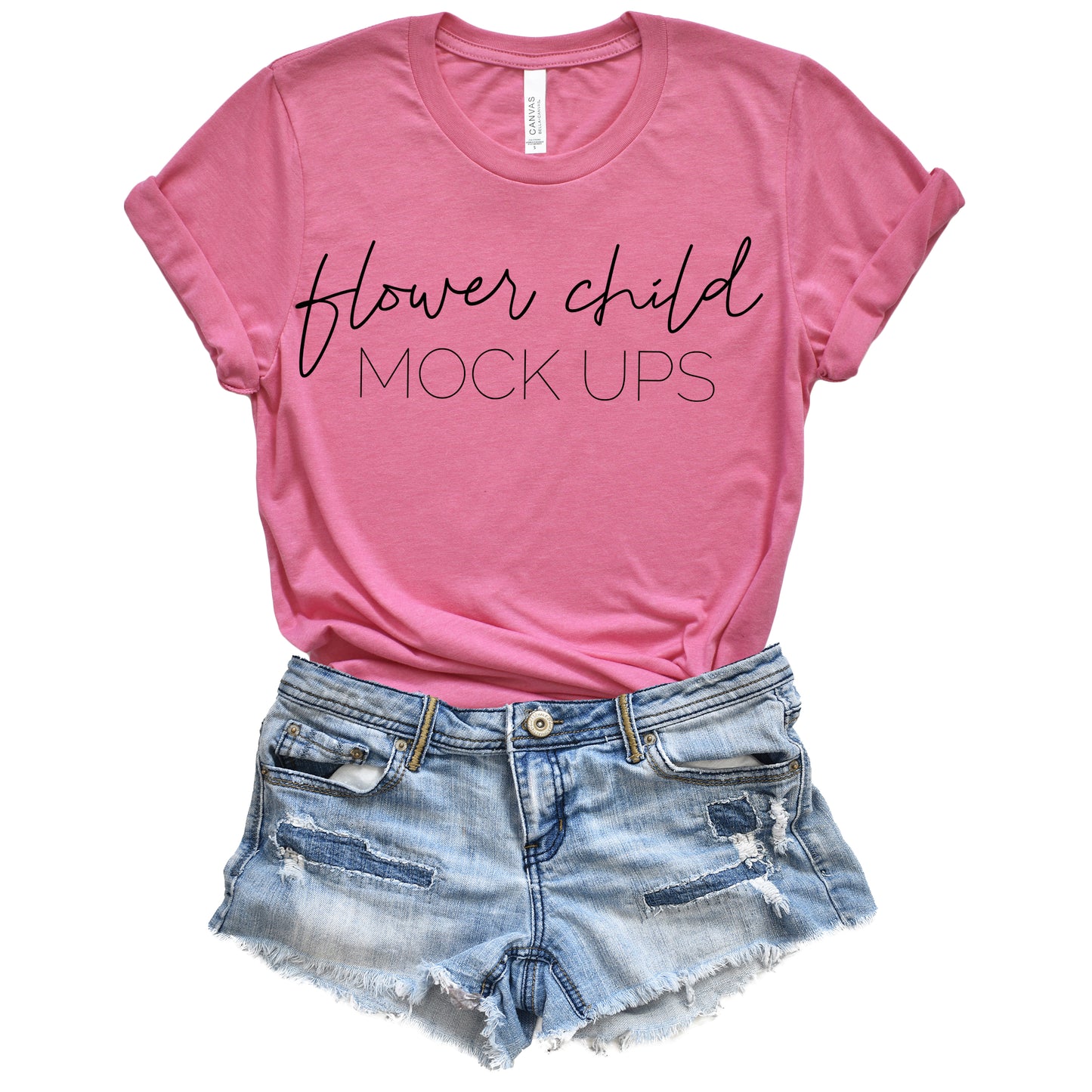 Bella Canvas 3001 Charity Pink Tucked - flowerchildmockups