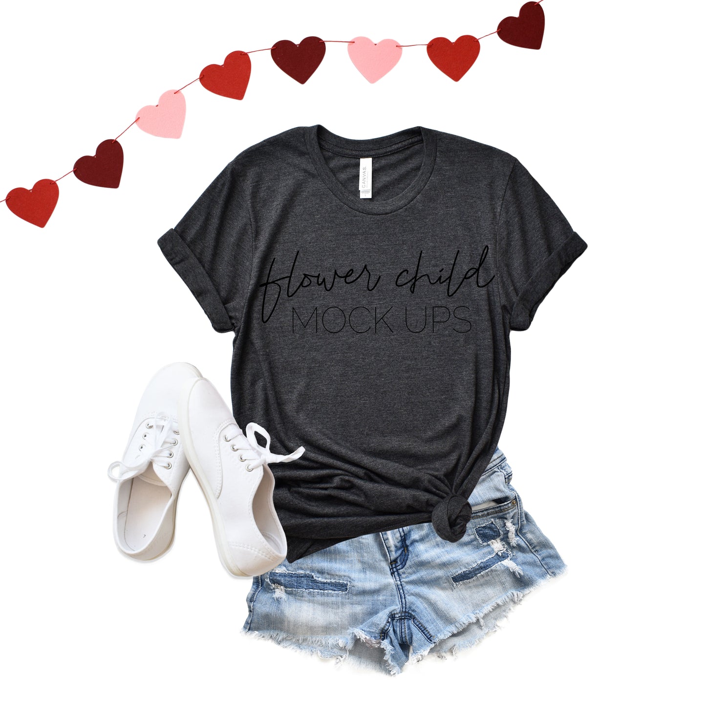 Bella Canvas 3001 Dark Heather Gray Valentine's Day Mockup - flowerchildmockups