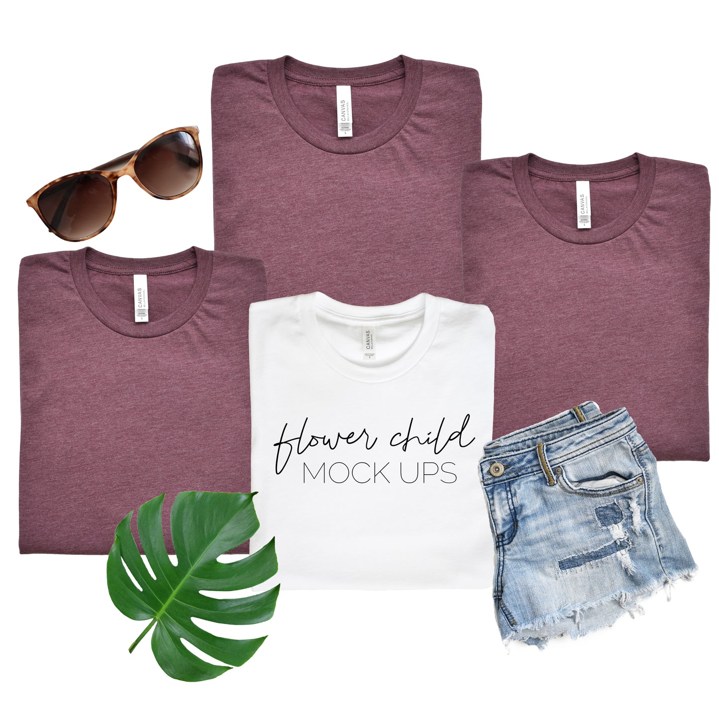 Bella Canvas 3001 Heather Maroon Folded Bachelorette Mockup Tropical - flowerchildmockups