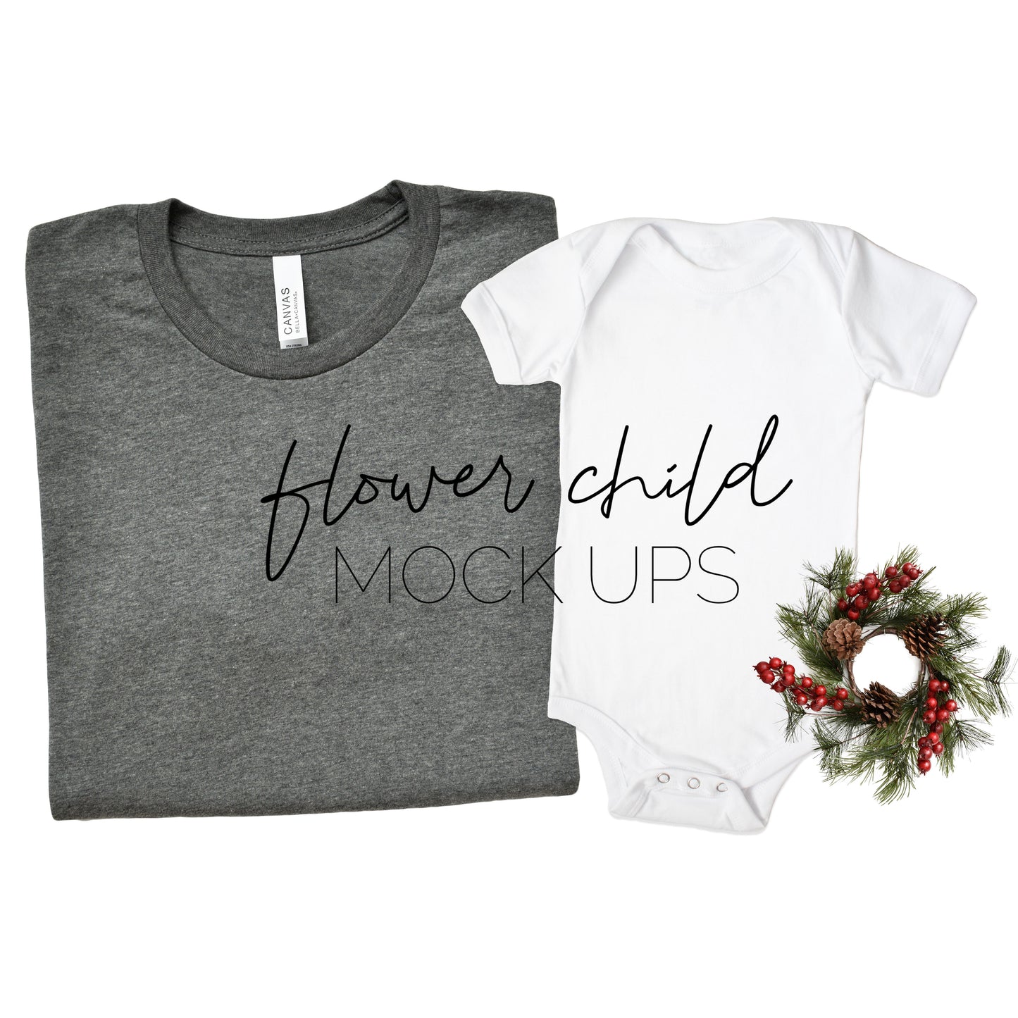 Bella Canvas 3001 Deep Heather Mommy and Me Christmas Mockup - flowerchildmockups