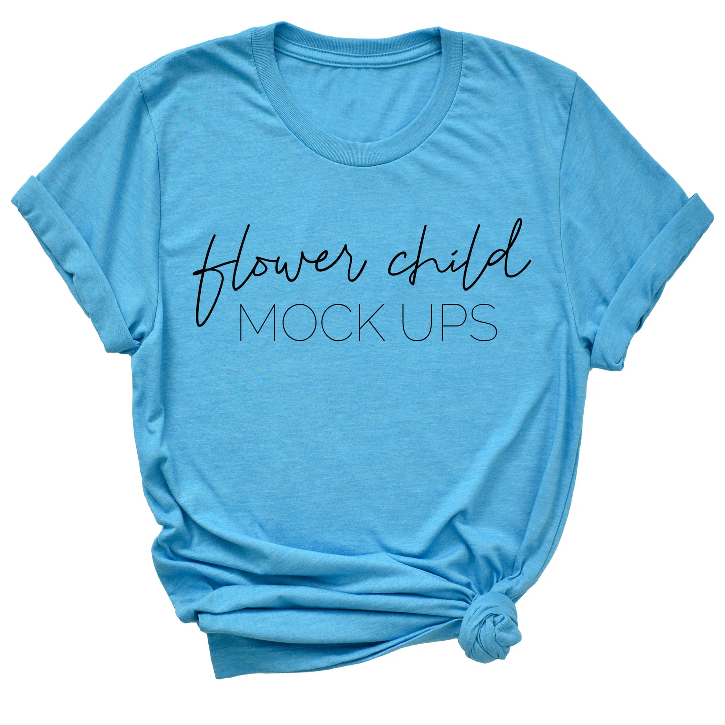 Bella Canvas 3001 Heather Aqua Mockup Side Knot TAGLESS - flowerchildmockups
