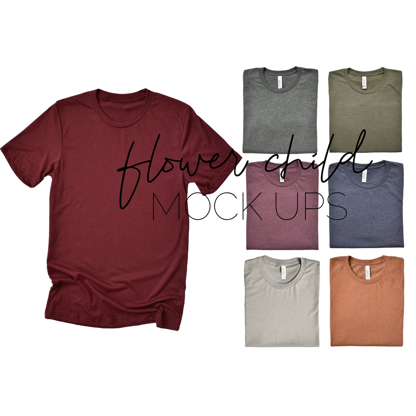 Bella Canvas 3001 Heather Cardinal Color Showcase Grid - flowerchildmockups