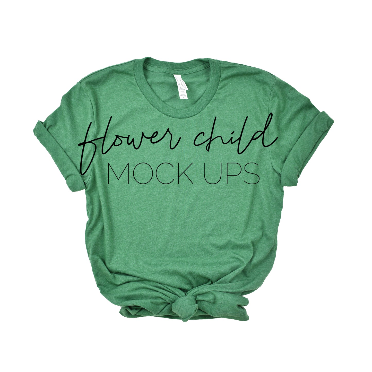 Bella Canvas 3001 Heather Kelly Green Mock-up Center Knot - flowerchildmockups