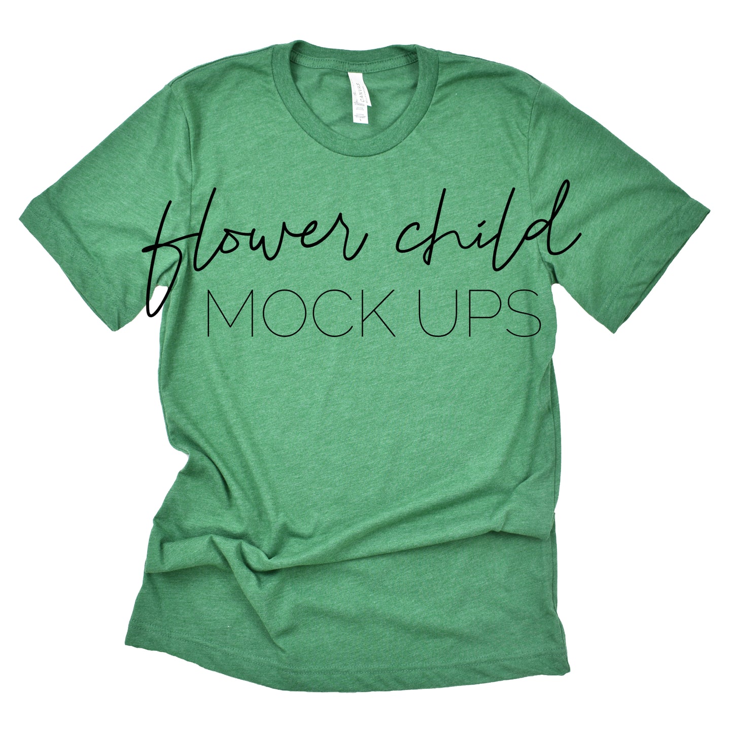 Bella Canvas 3001 Heather Kelly Green Mock-up Flat - flowerchildmockups
