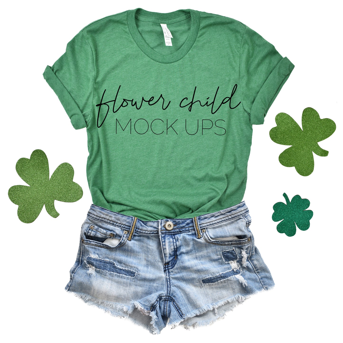 Bella Canvas 3001 Heather Kelly Green St Patty's Day Mockup - flowerchildmockups