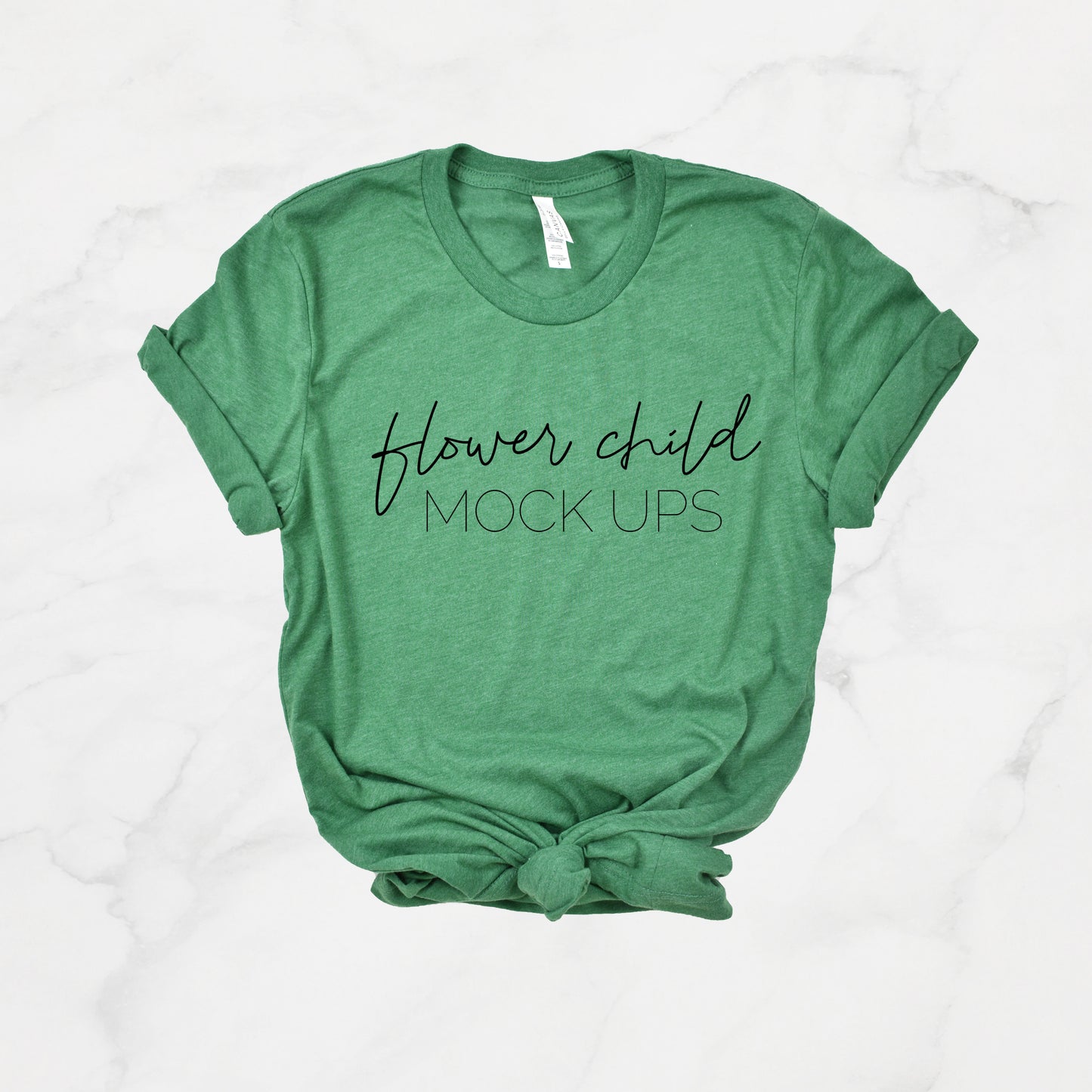 Bella Canvas 3001 Heather Kelly Green Marble Background - flowerchildmockups