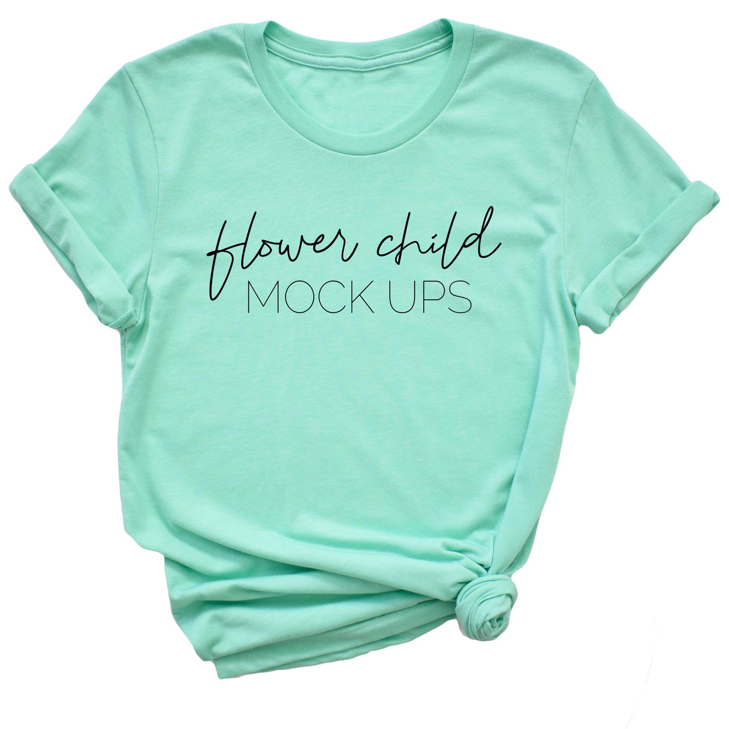 Bella Canvas 3001 Heather Mint Mockup Side Knot TAGLESS - flowerchildmockups