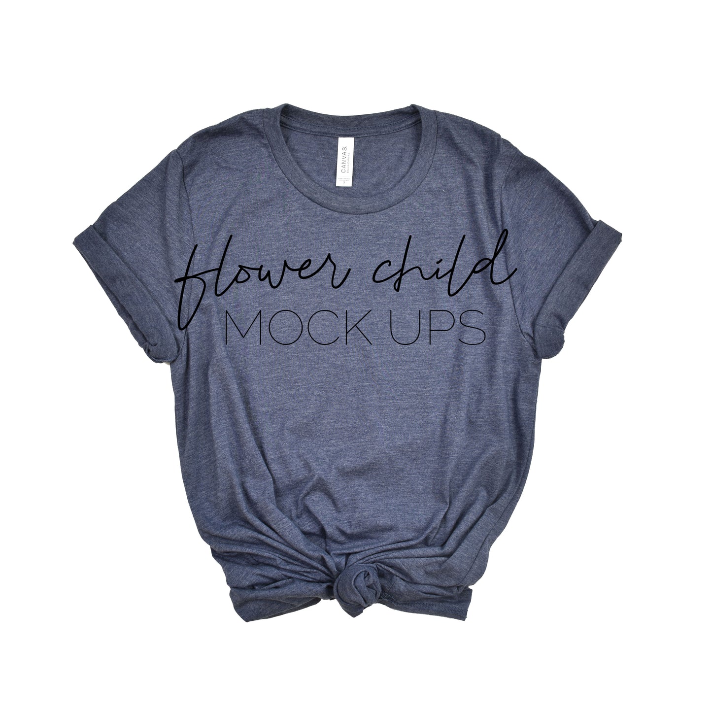 Bella Canvas 3001 Mock-up Heather Navy Center Knot - flowerchildmockups
