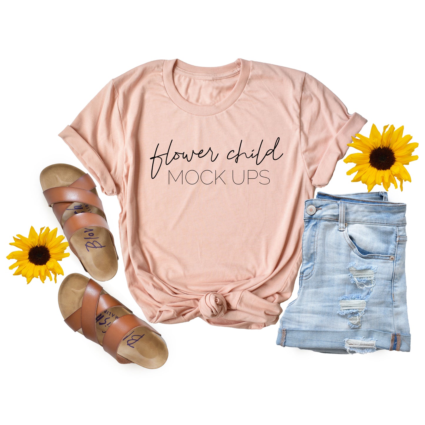 Bella Canvas 3001 Heather Peach Boho Mockup - flowerchildmockups