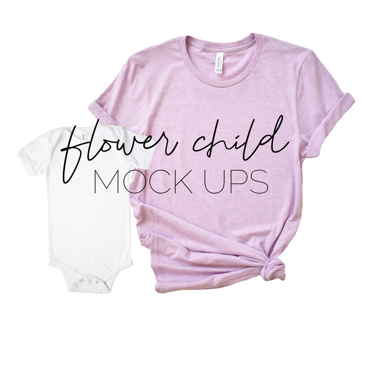 Mommy and Me Bella Canvas 3001 Heather Prism Lilac with White Onesie - flowerchildmockups