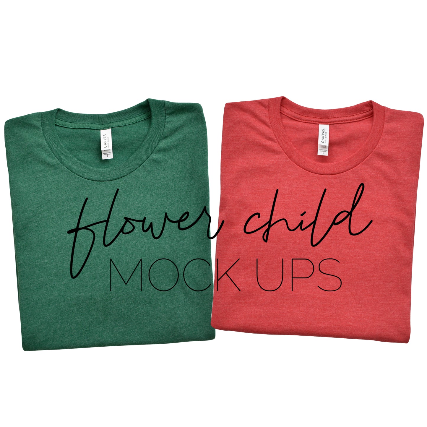 Bella Canvas 3001 Heather Red Heather Grass Green Folded - flowerchildmockups