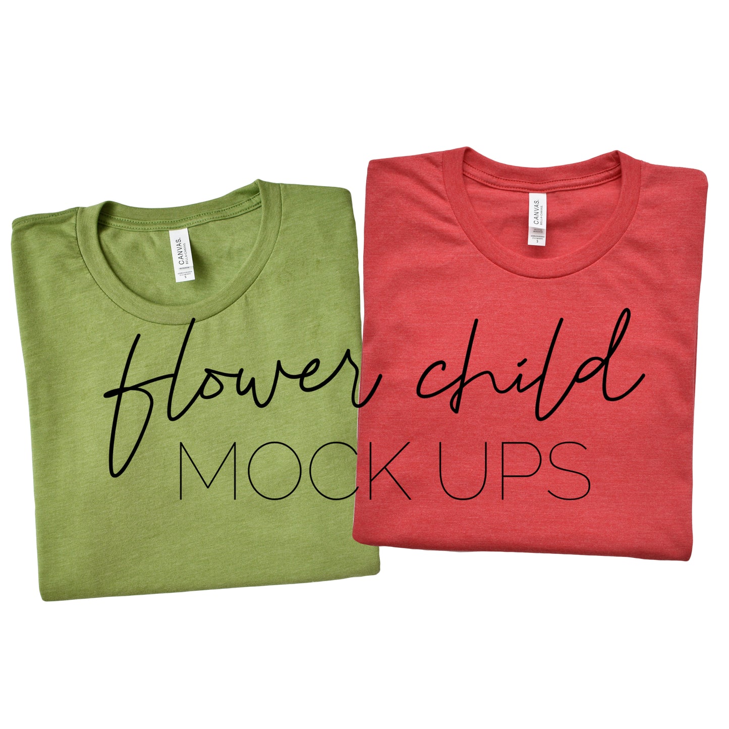 Bella Canvas 3001 Heather Red Heather Green Folded - flowerchildmockups
