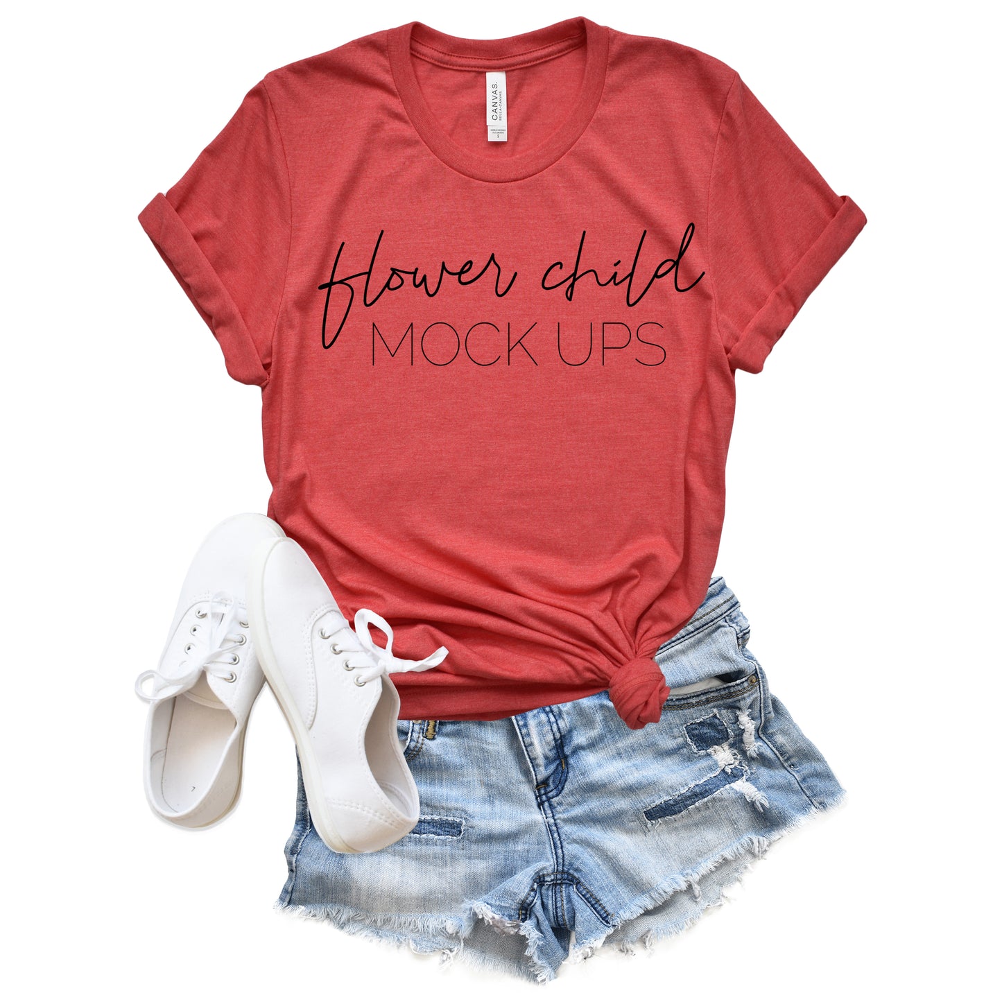 Bella Canvas 3001 Heather Red Spring Summer Mockup - flowerchildmockups