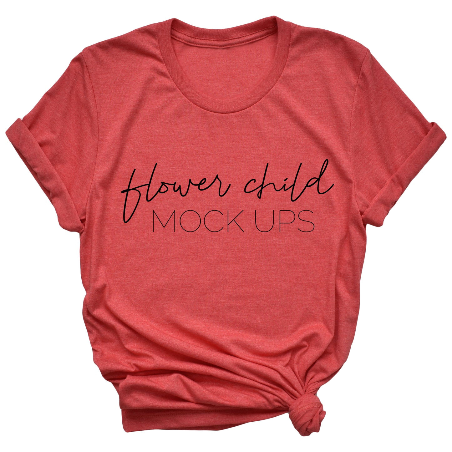 Bella Canvas 3001 Heather Red Mockup Side Knot TAGLESS - flowerchildmockups