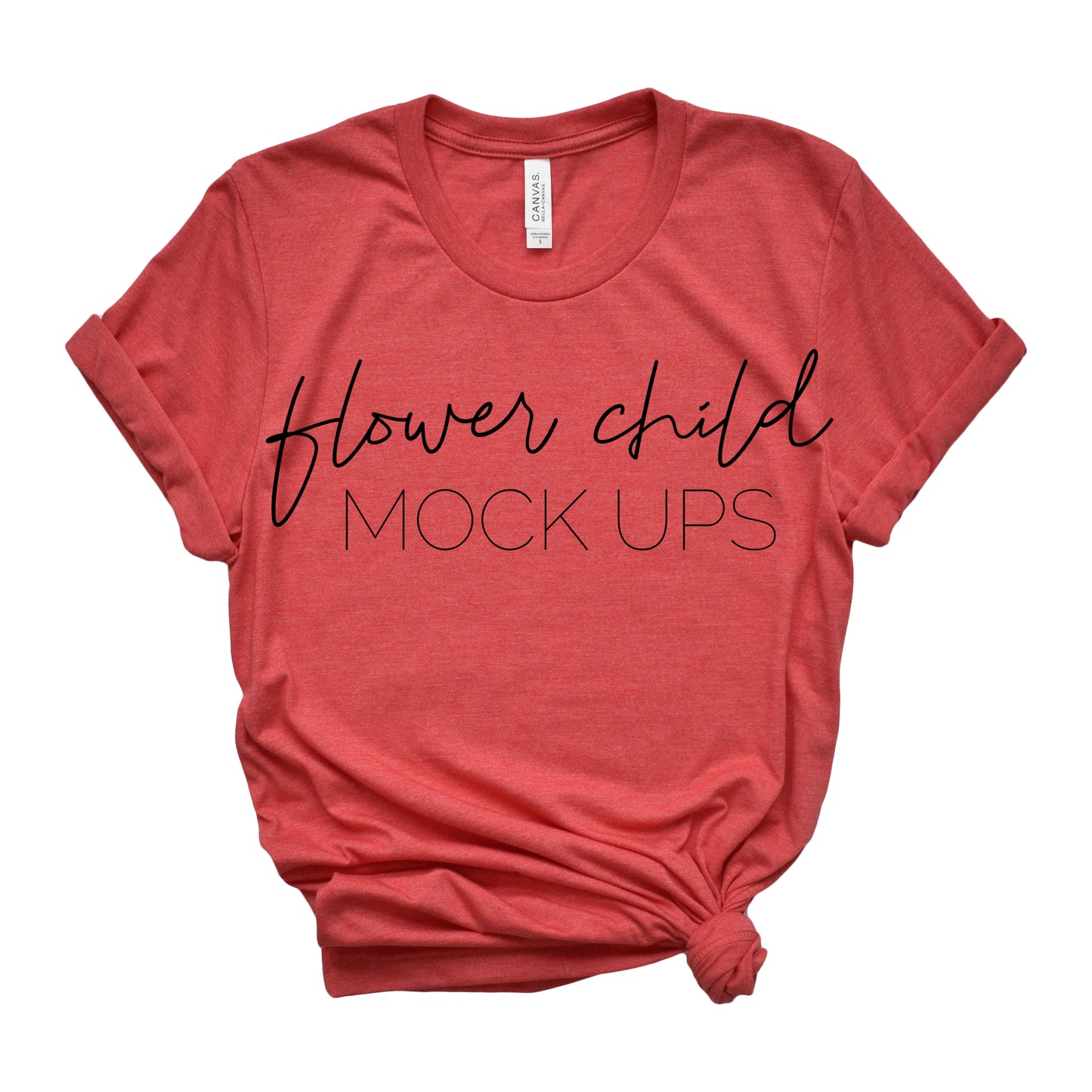 Bella Canvas 3001 Heather Red Mockup Side Knot - flowerchildmockups