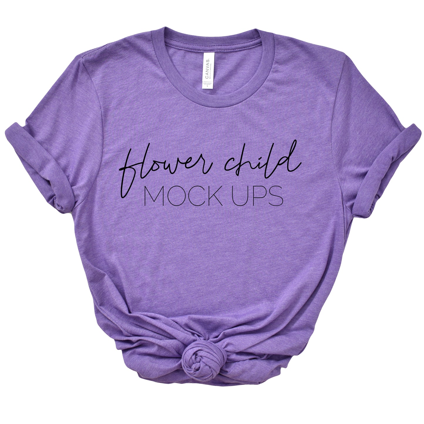 Bella Canvas 3001 Heather Team Purple Mockup Center Knot - flowerchildmockups