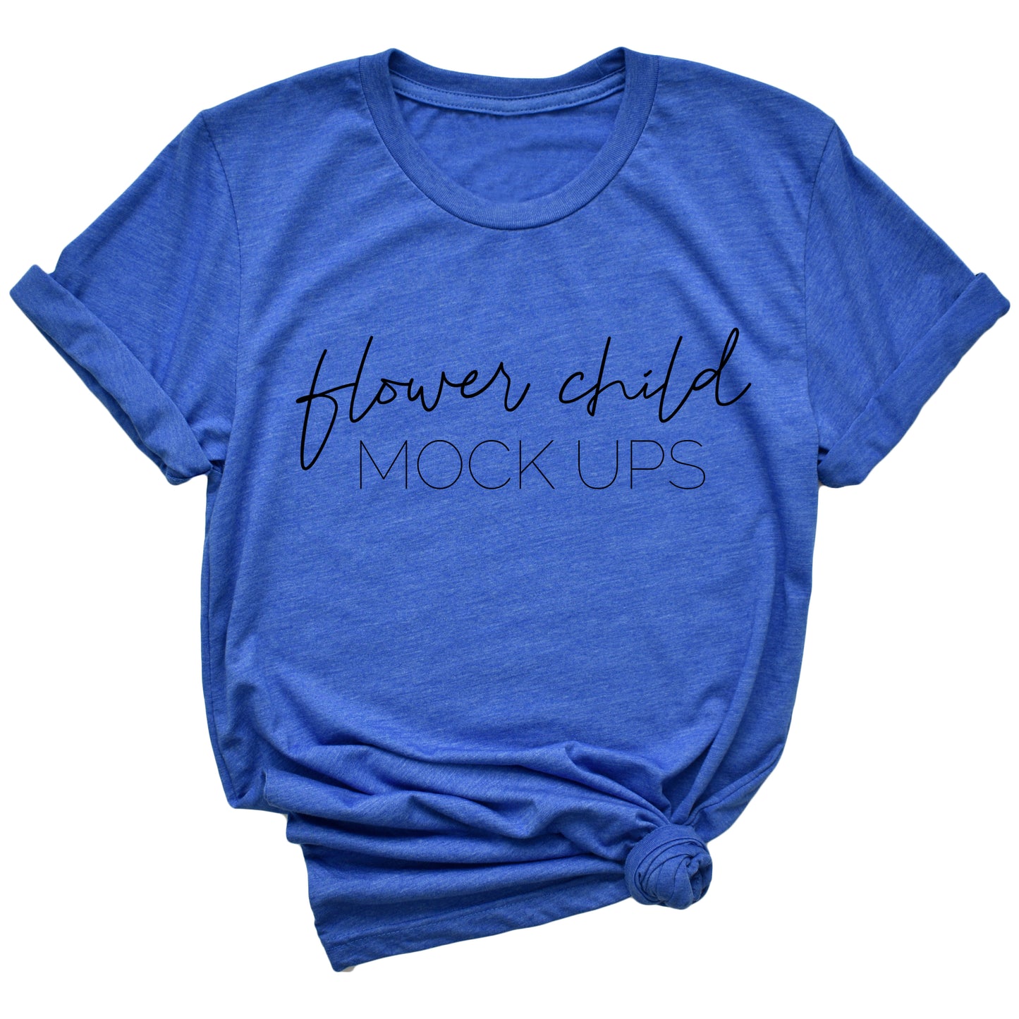 Bella Canvas 3001 Heather True Royal Blue Mockup Side Knot TAGLESS - flowerchildmockups