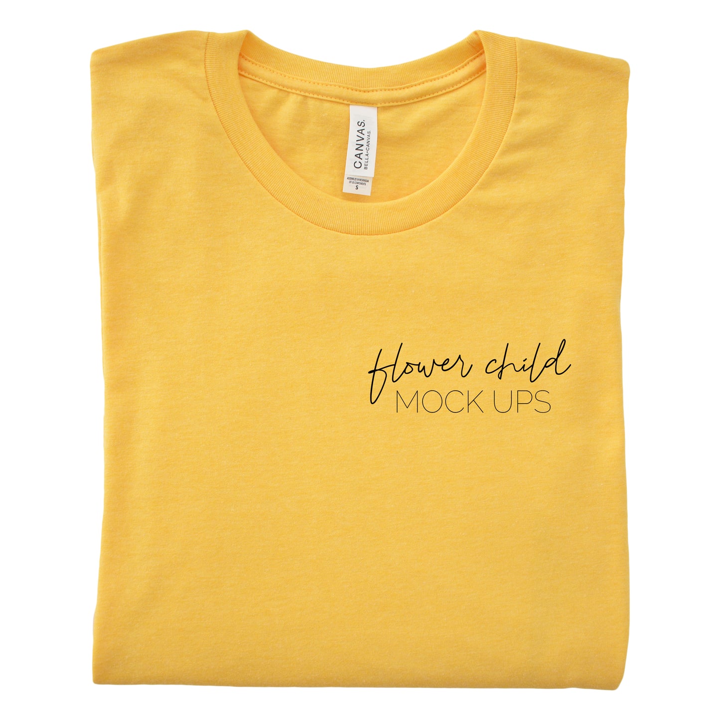 Bella Canvas 3001 Heather Yellow Gold Tshirt Mockup Folded - flowerchildmockups