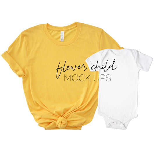 Bella Canvas 3001 Heather Yellow Gold Mommy and Me Mockup - flowerchildmockups