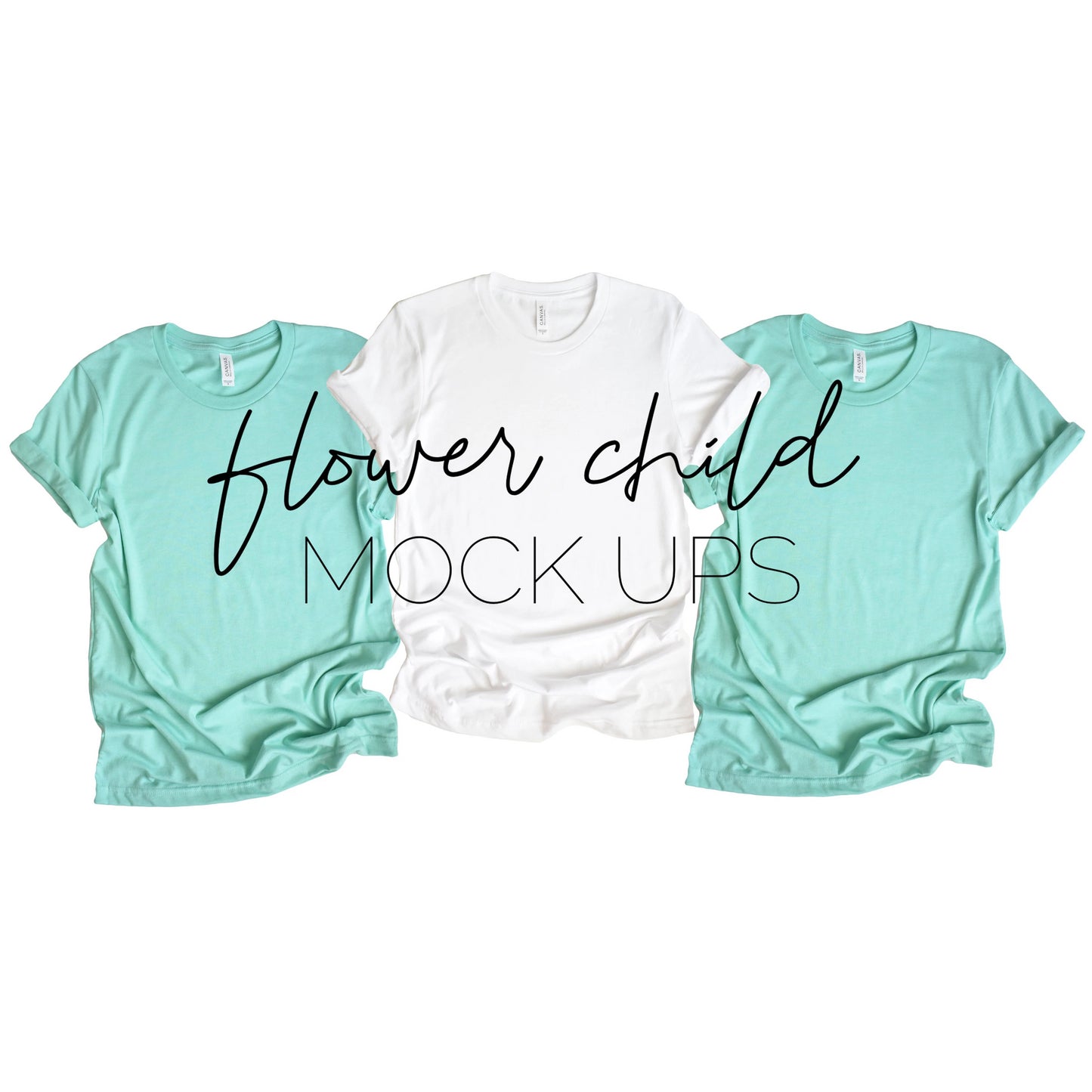 Bella Canvas 3001 Mint White Trio Mock-up Relaxed - flowerchildmockups
