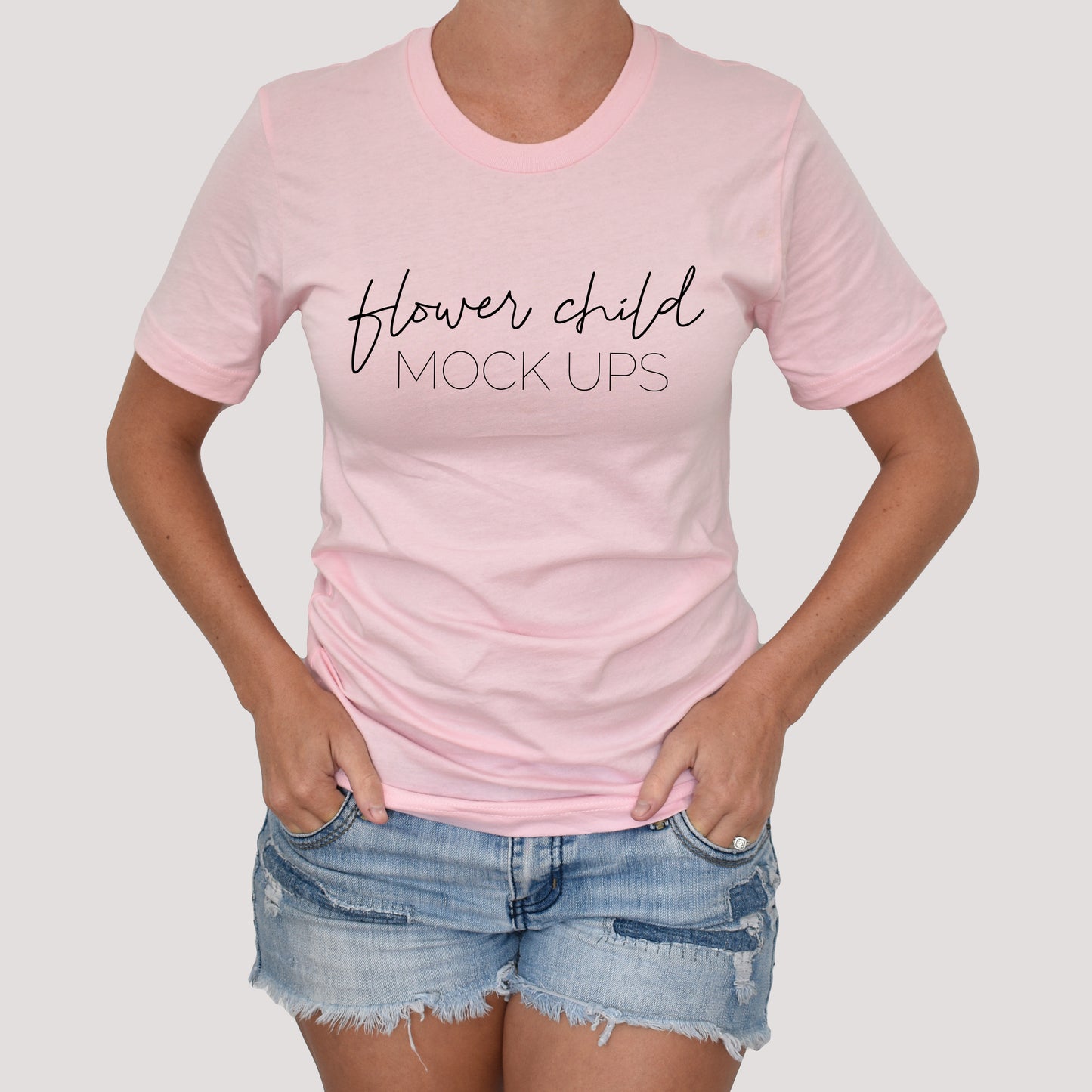 Model Mockup Bella Canvas 3001 Pink - flowerchildmockups