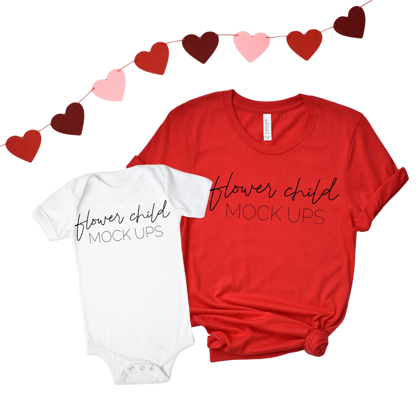 Bella Canvas 3001 Red Mommy and Me Valentines Day Mockup - flowerchildmockups