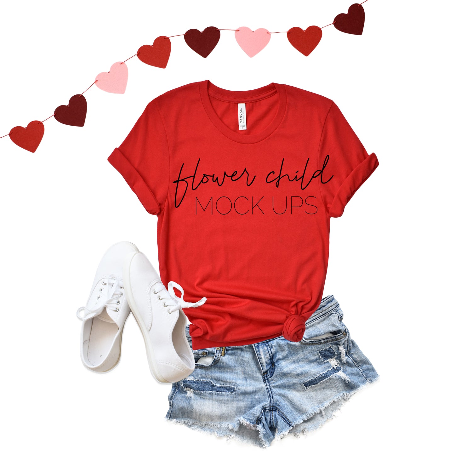 Bella Canvas 3001 Red Valentine's Day Mockup - flowerchildmockups
