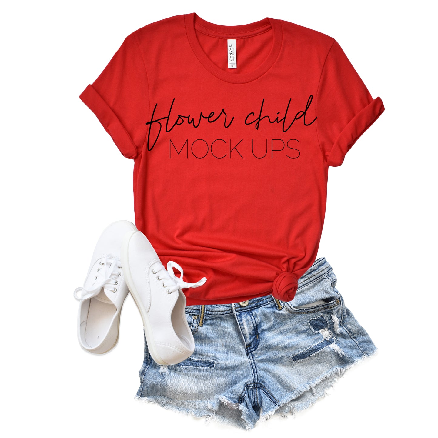 Bella Canvas 3001 Red Spring Summer Mockup - flowerchildmockups