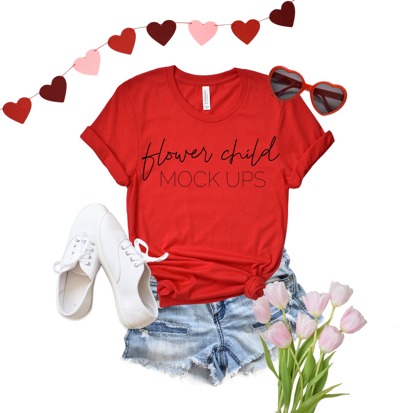 Bella Canvas 3001 Red Valentine's Day Mockup - flowerchildmockups