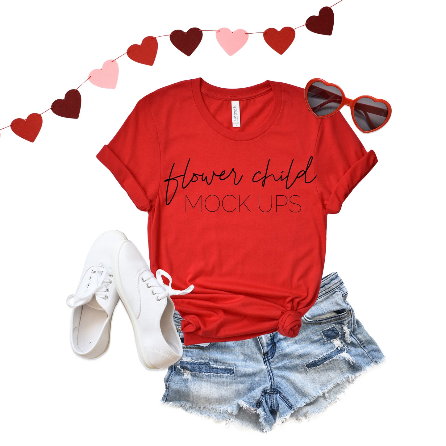 Bella Canvas 3001 Red Valentine's Day Mockup - flowerchildmockups