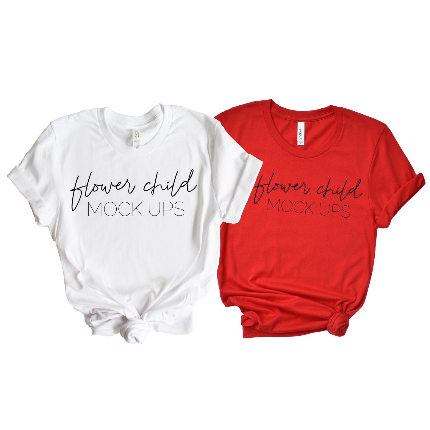 Bella Canvas 3001 Red + White Mockup - flowerchildmockups