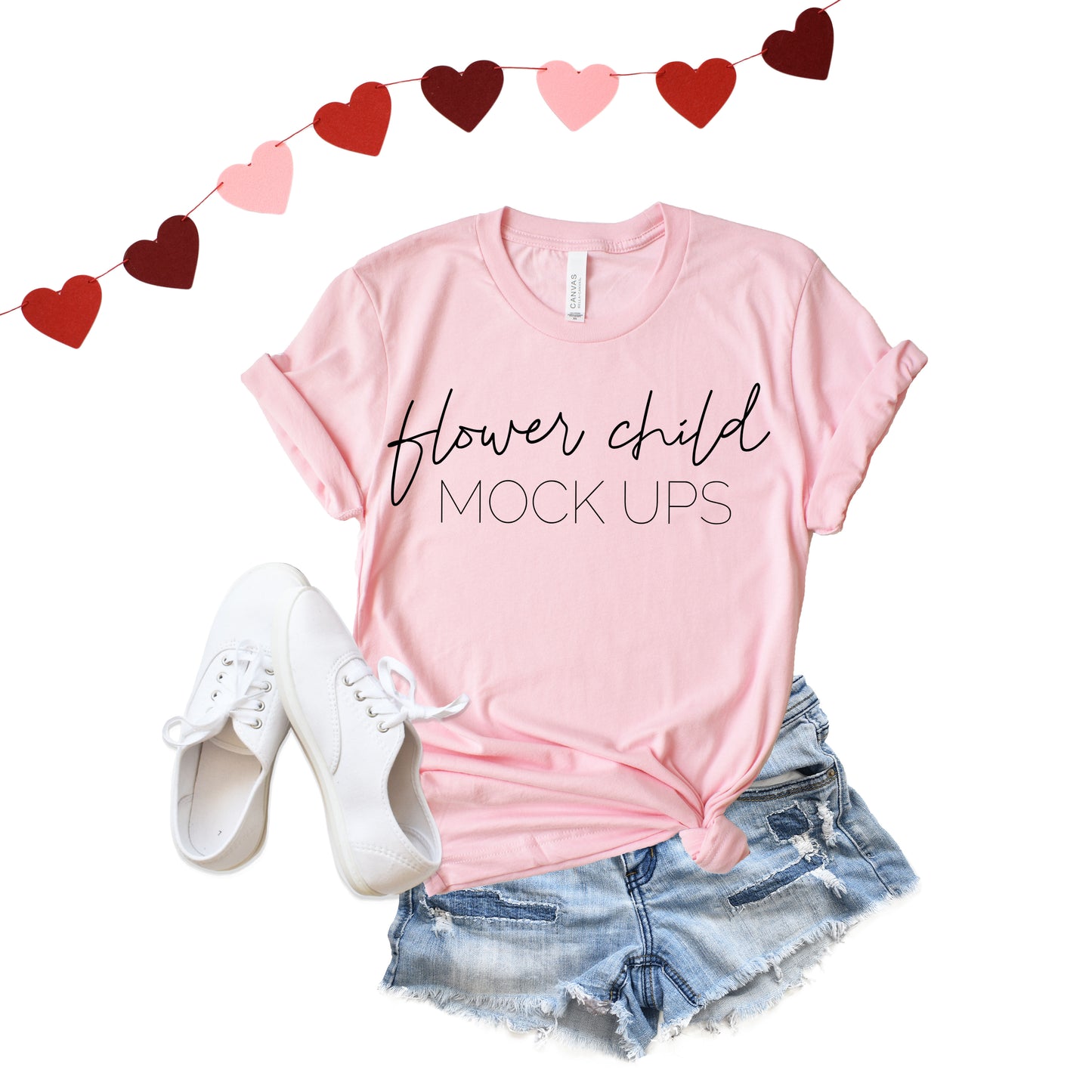 Bella Canvas 3001 Soft Pink Valentine's Day Mockup - flowerchildmockups