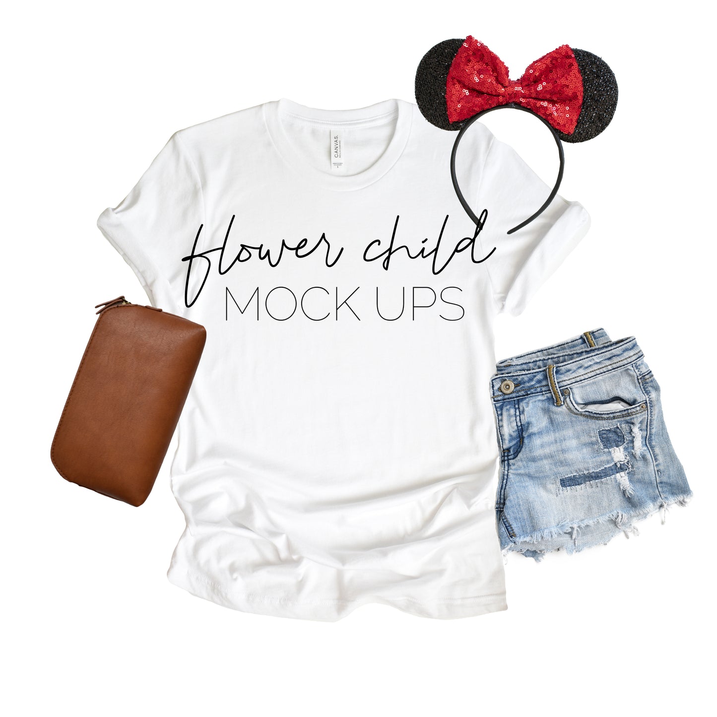 Bella Canvas 3001 White Mockup Disney Shorts - flowerchildmockups