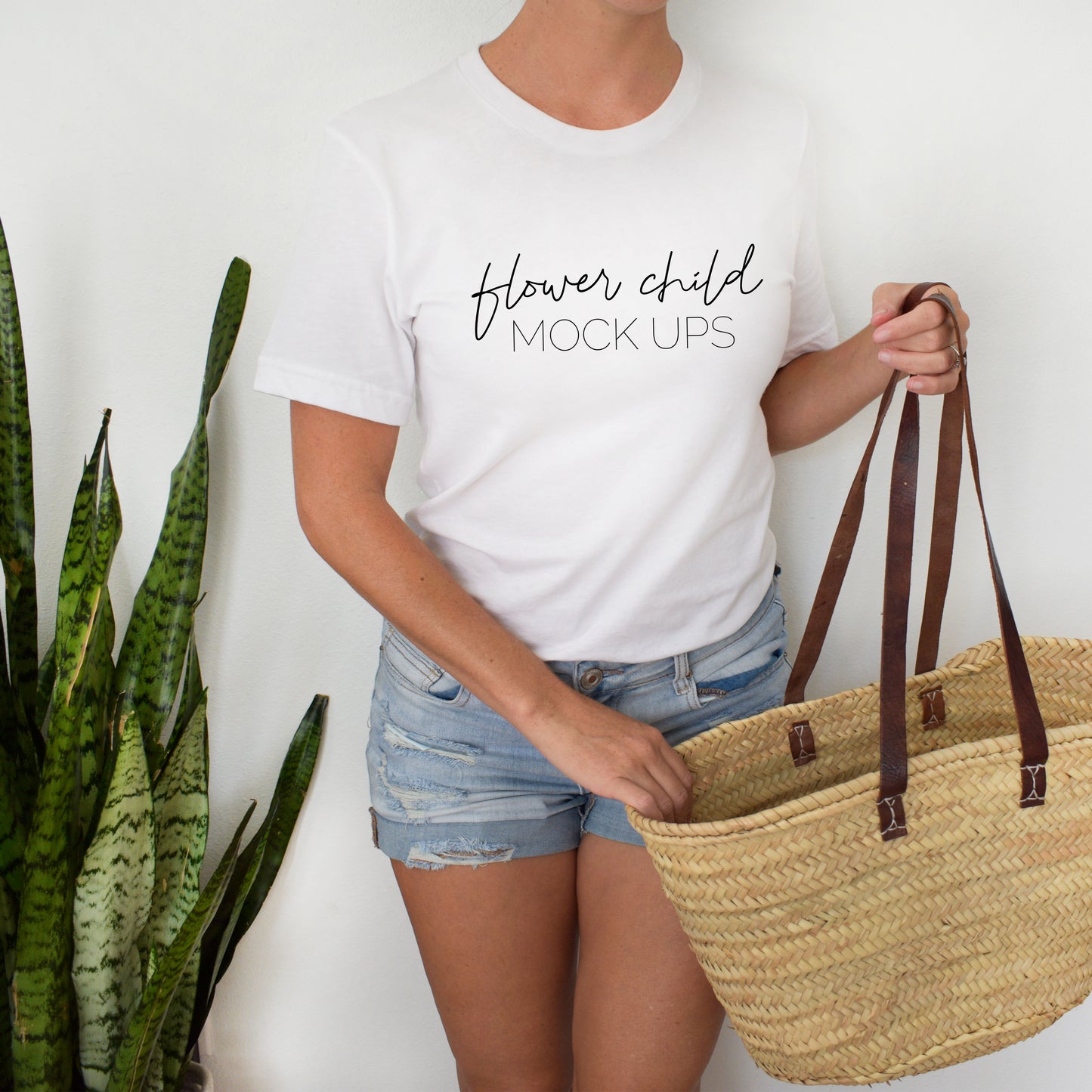 Bella Canvas 3001 White Model Mockup - flowerchildmockups