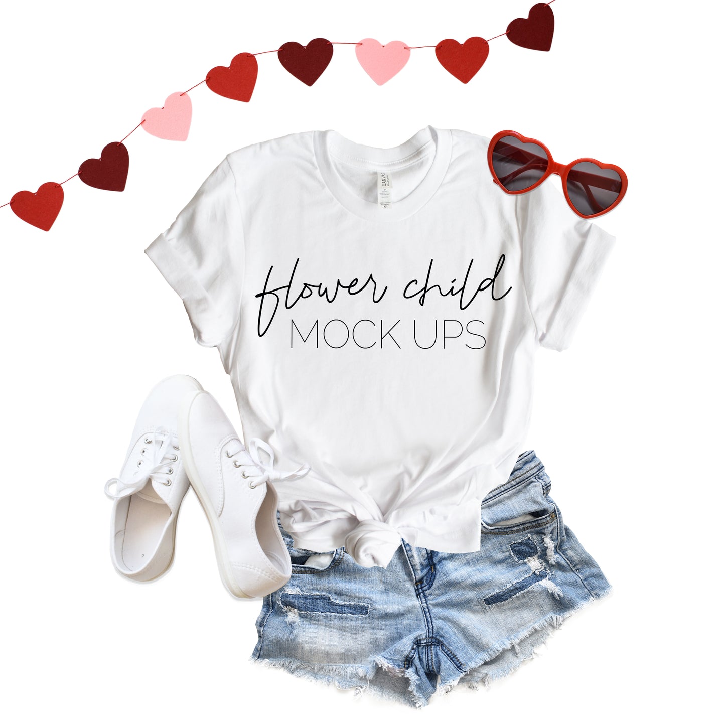 Bella Canvas 3001 White Valentine's Day Mockup - flowerchildmockups