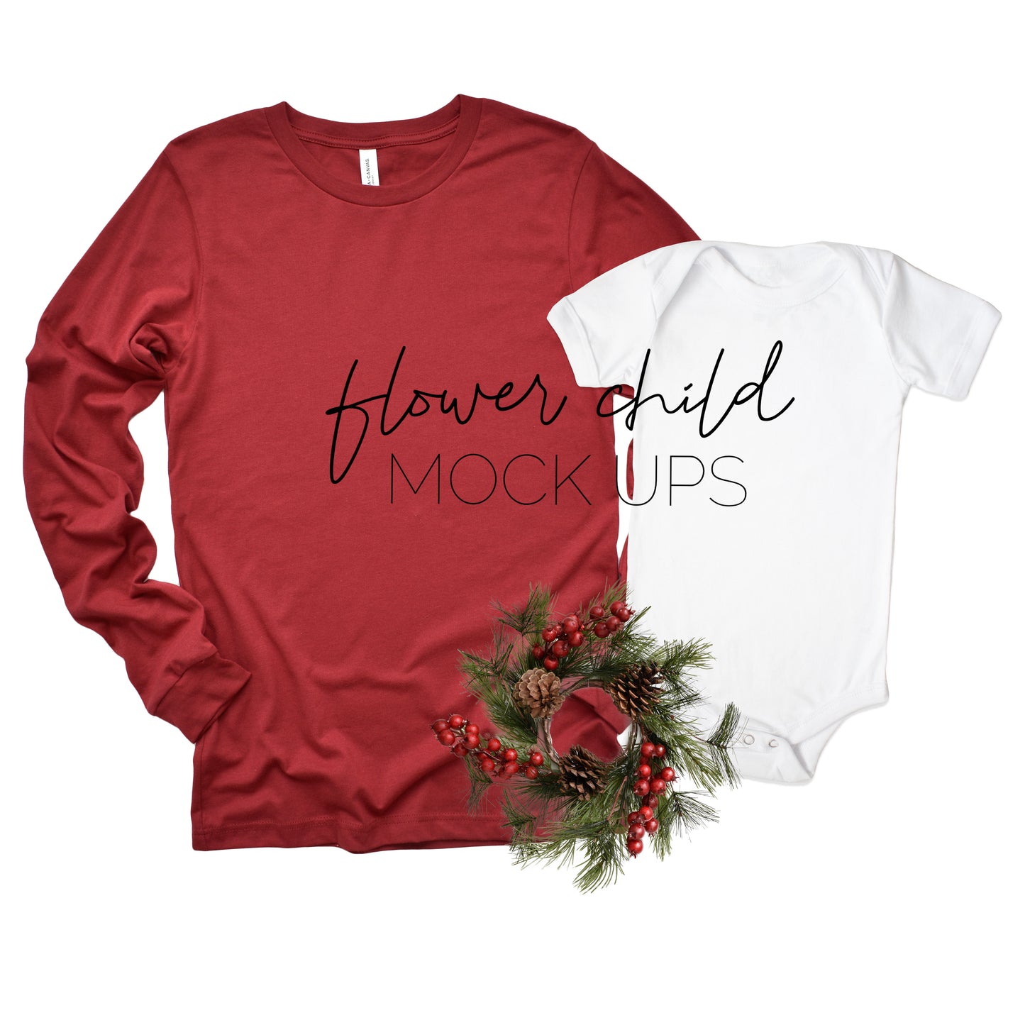 Bella Canvas 3501 Cardinal Mommy and Me Christmas Mockup - flowerchildmockups