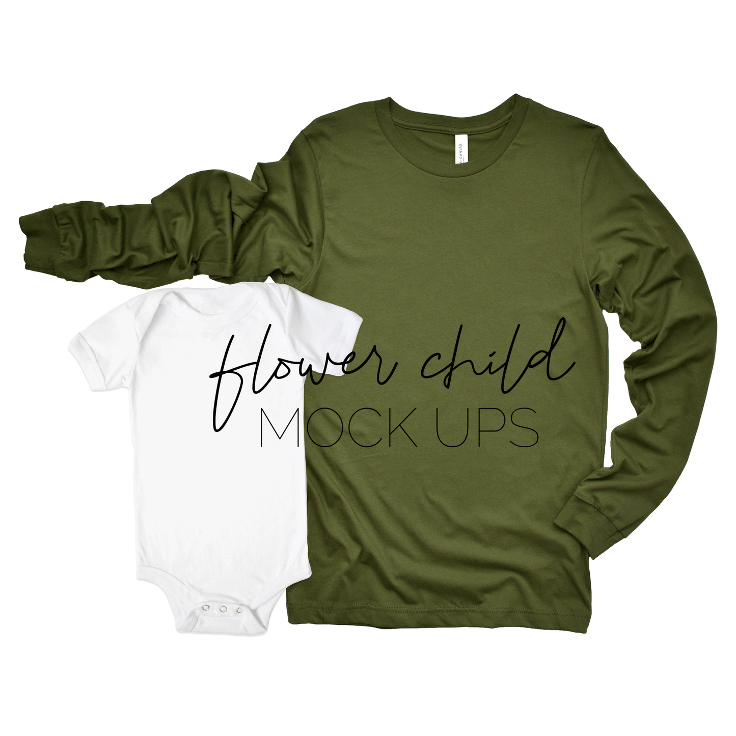 Bella Canvas 3501 Olive Mommy and Me Mockup - flowerchildmockups