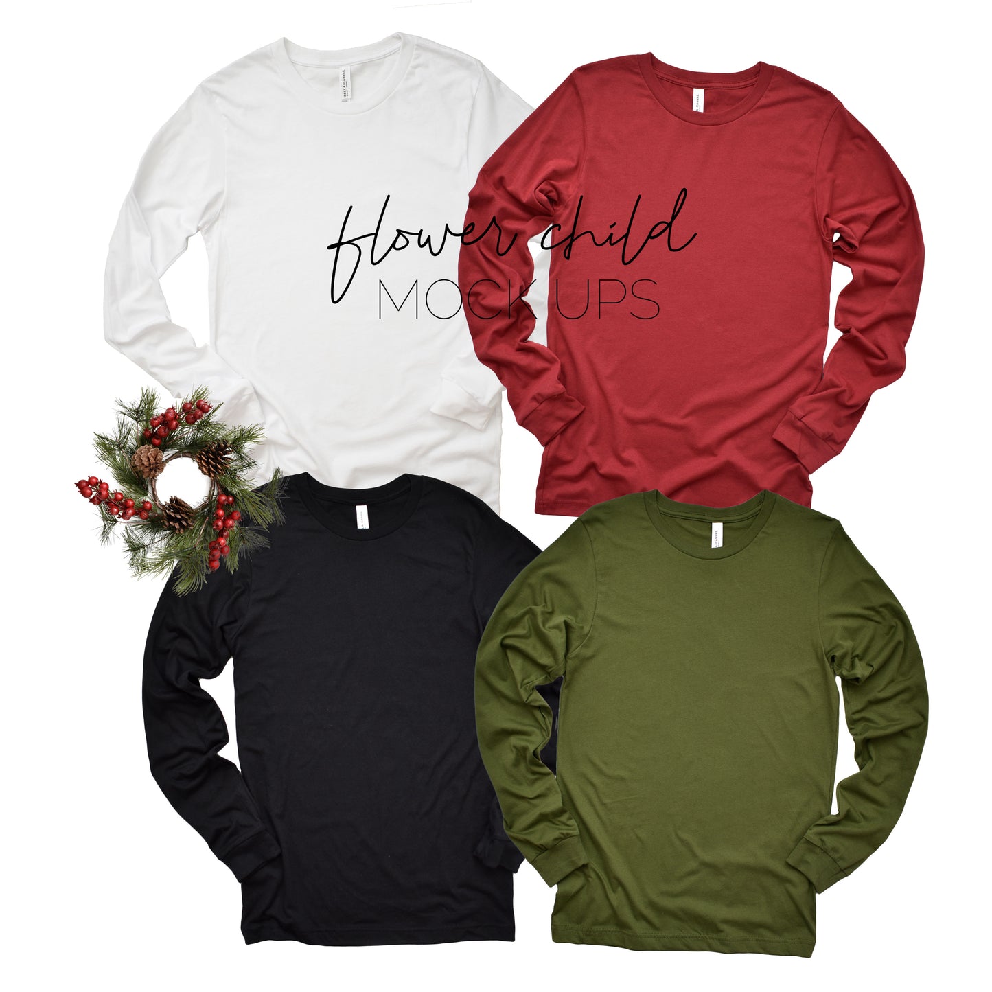 Bella Canvas 3501 Long Sleeve Christmas Color Showcase - flowerchildmockups