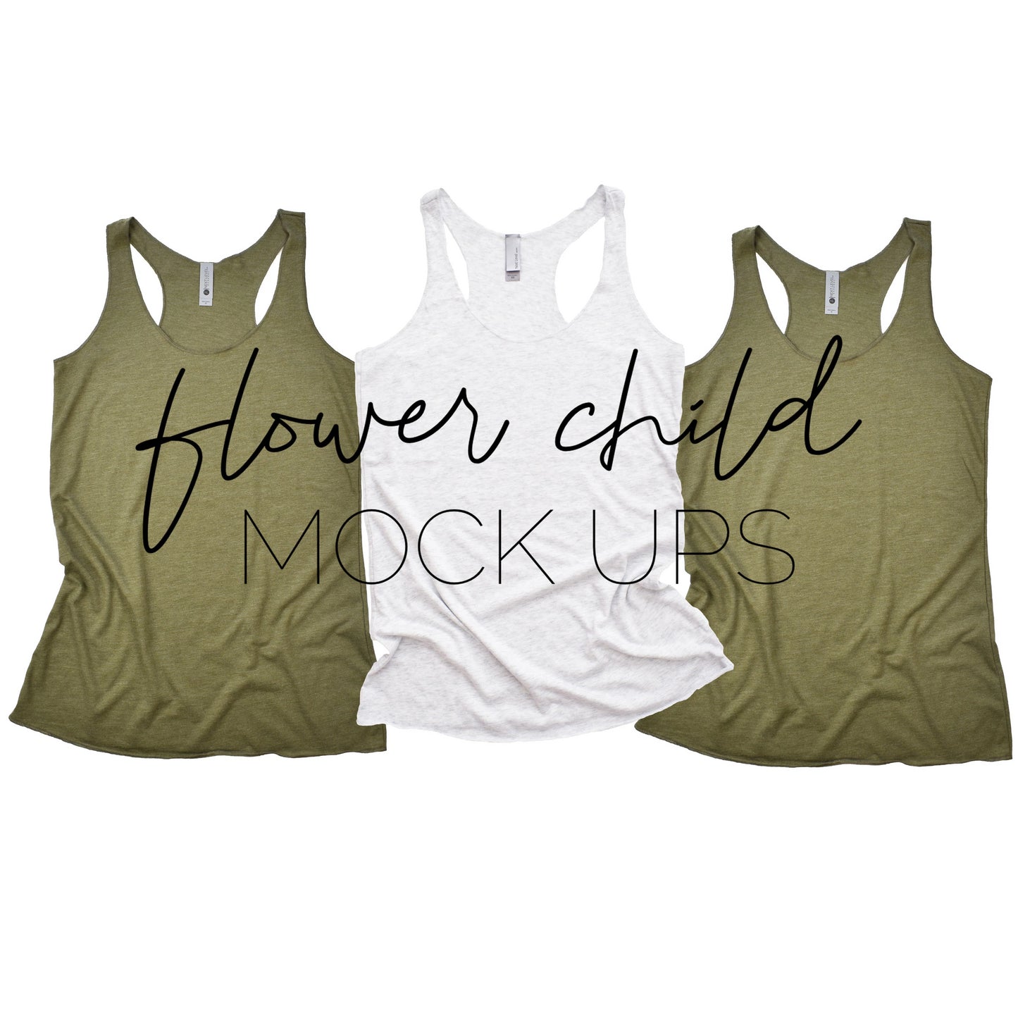 Next Level 6733 Military Green Heather White Trio Flat - flowerchildmockups